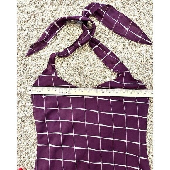 RAG Women Y2K Purple Geometry Squares Coquette Baby Doll Halter Short Dress L - Picture 5 of 7